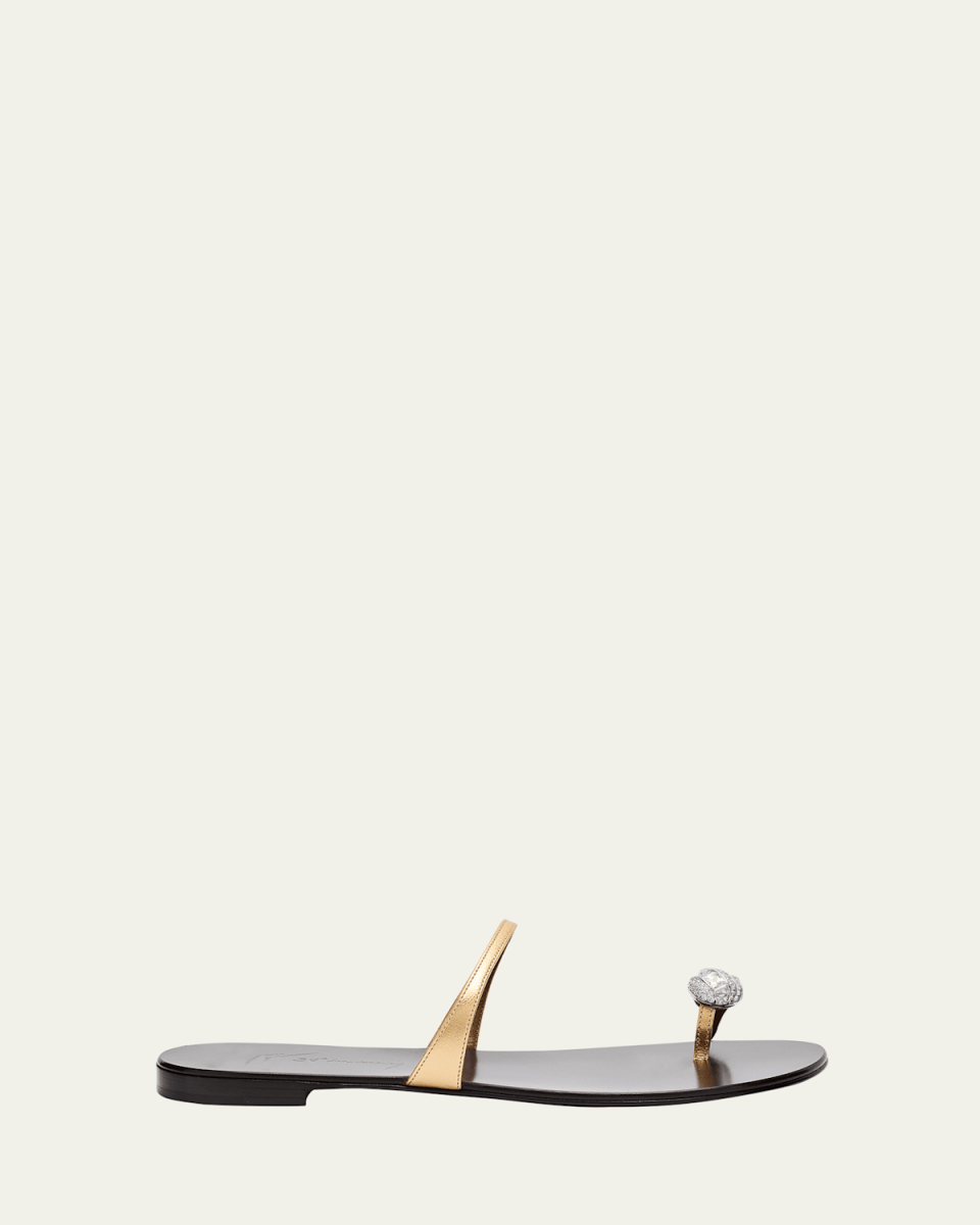 Crystal Jewel Thin Strap Leather Sandals